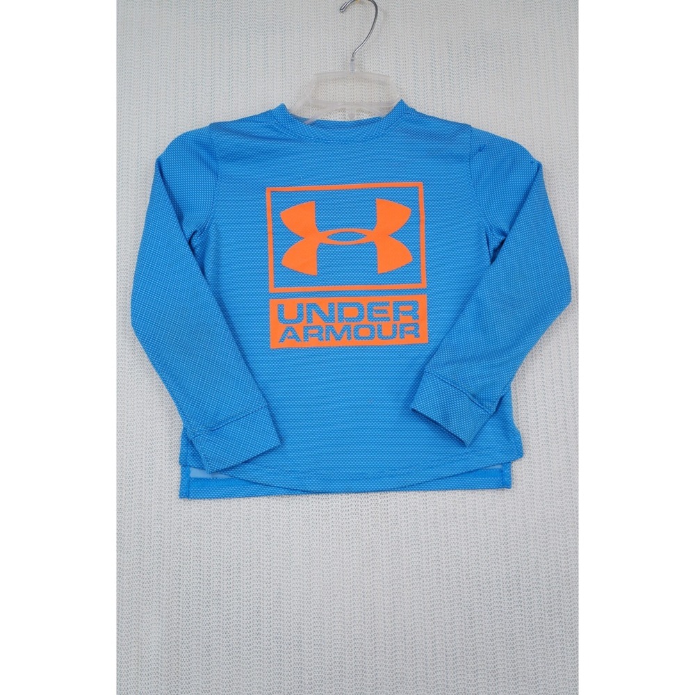 Under Armour Shirt Boys Youth Extra Small Blue Loose Fit Long Sleeve Orange UA‎